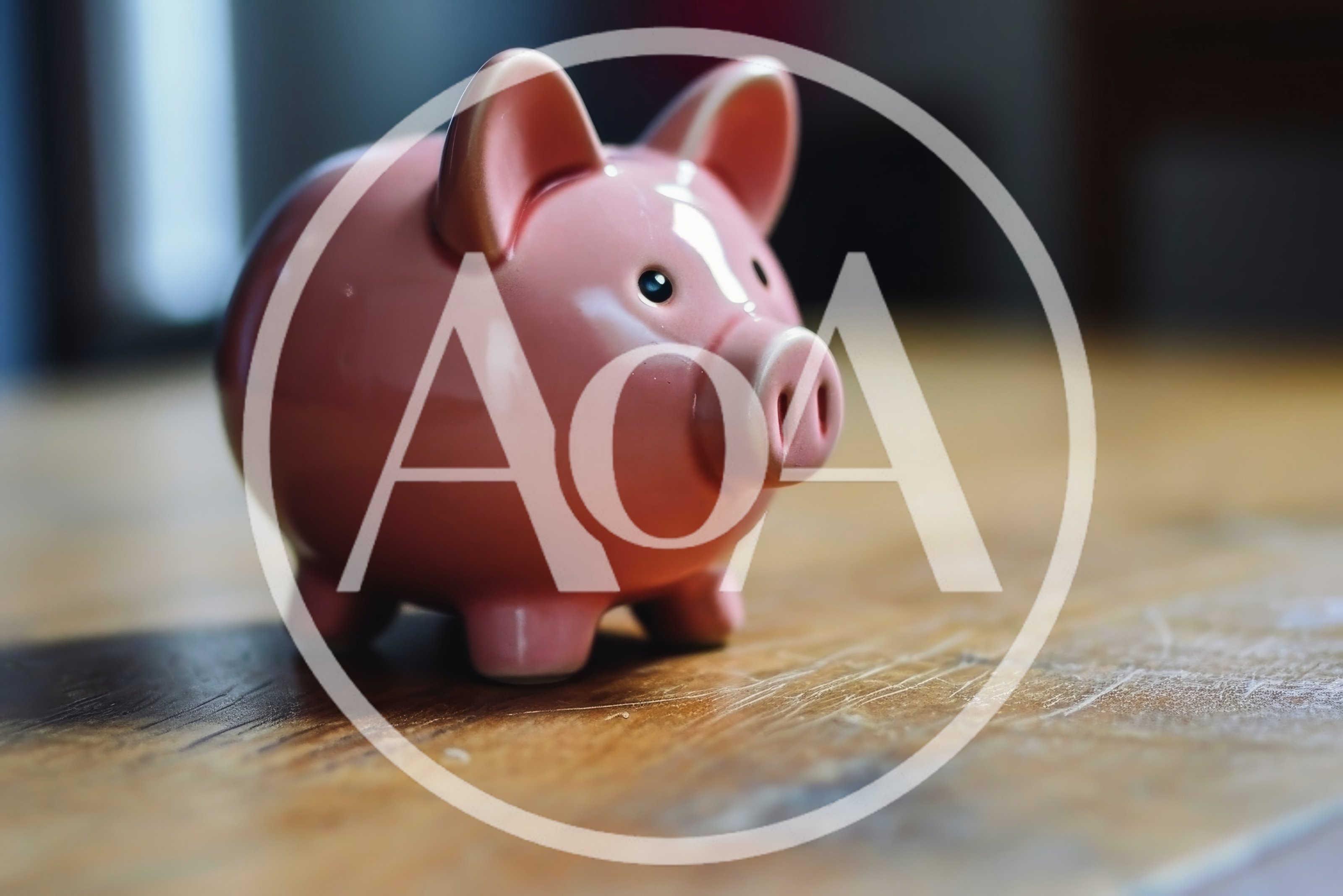 Pink Ceramic Piggy Bank On Wooden Table