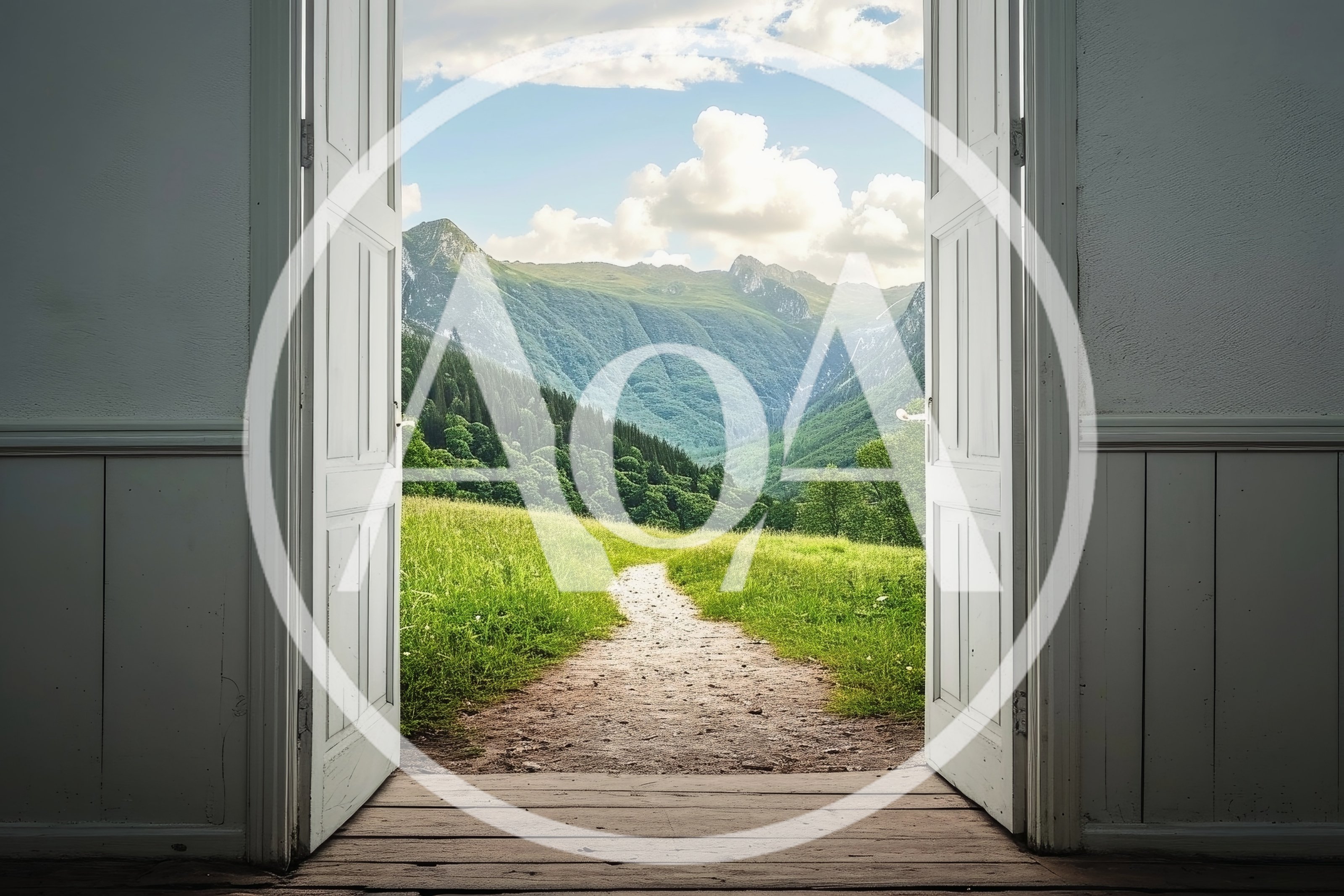 Open Doorway Revealing A Scenic Mountain Landscape