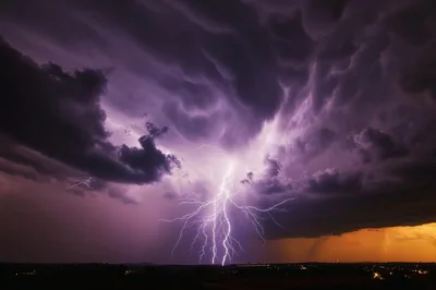 Powerful Lightning Strike During A Dramatic Night Storm