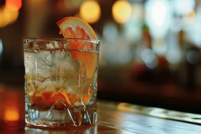 Glass Of Whiskey Cocktail With Grapefruit Garnish