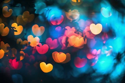 Abstract Heart Shaped Bokeh Lights Background