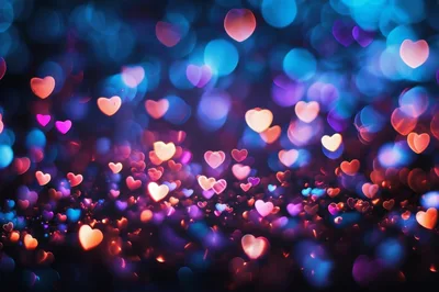 Abstract Background With Glowing Heart Shaped Bokeh Lights