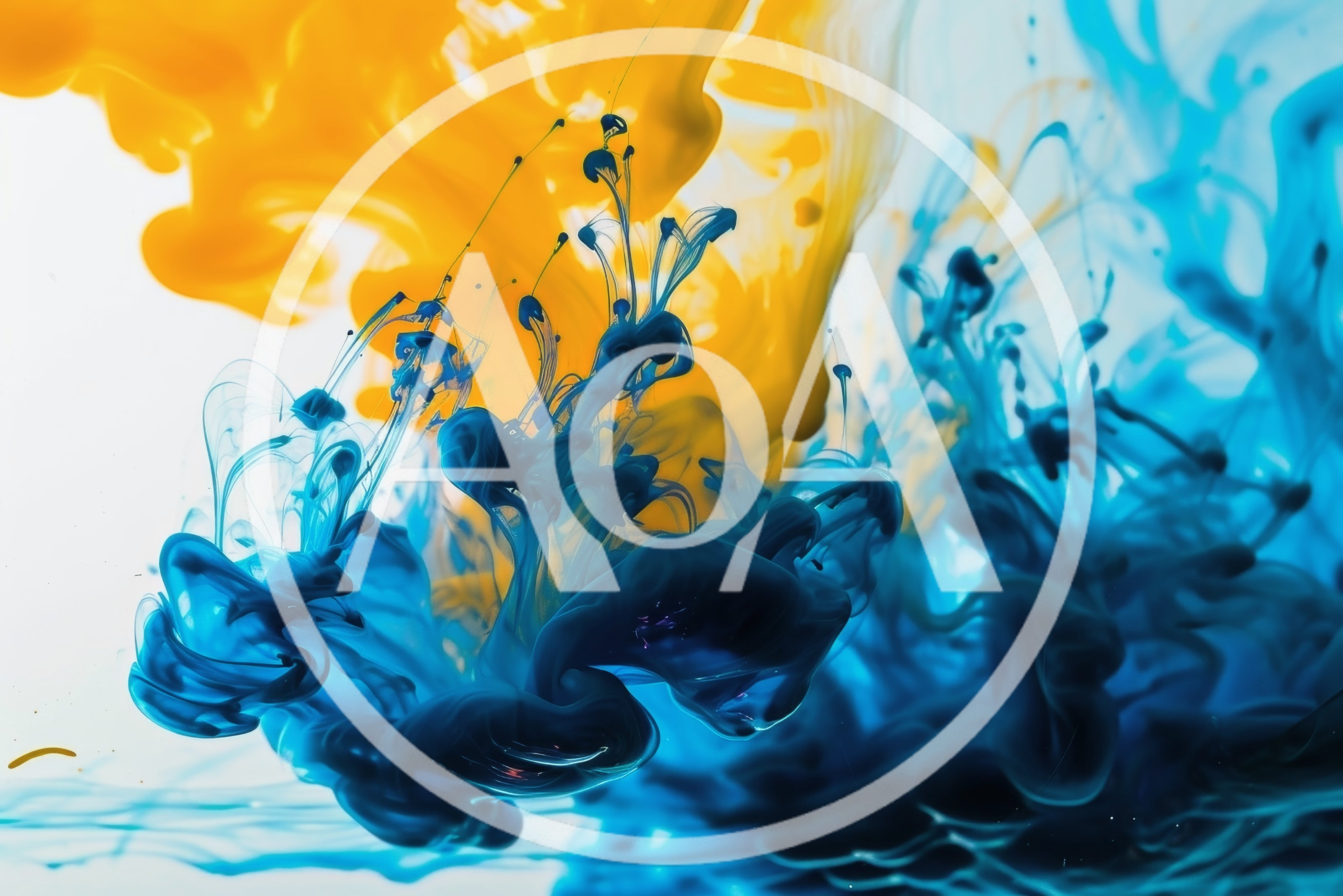 Blue and Yellow Ink Swirling in Water