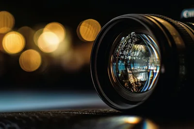 Close Up Of A Camera Lens With Bokeh Background