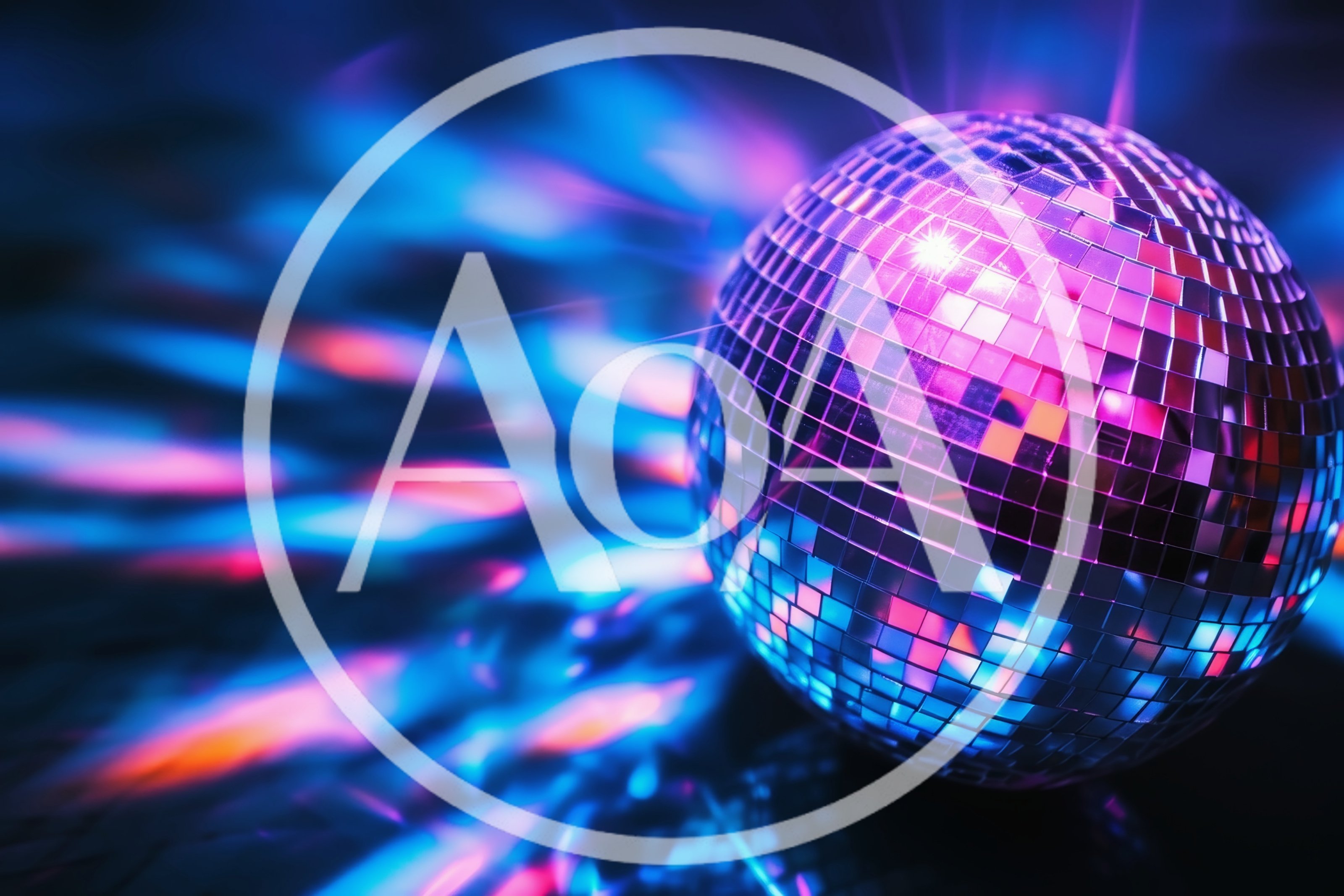 Reflective Disco Ball With Vibrant Blue And Pink Lighting