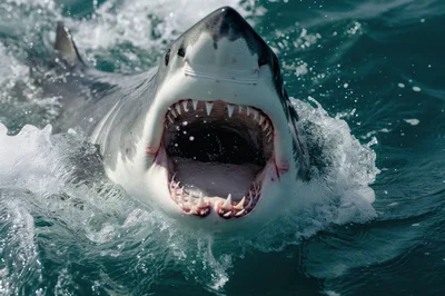 Great White Shark Breaching With Mouth Wide Open
