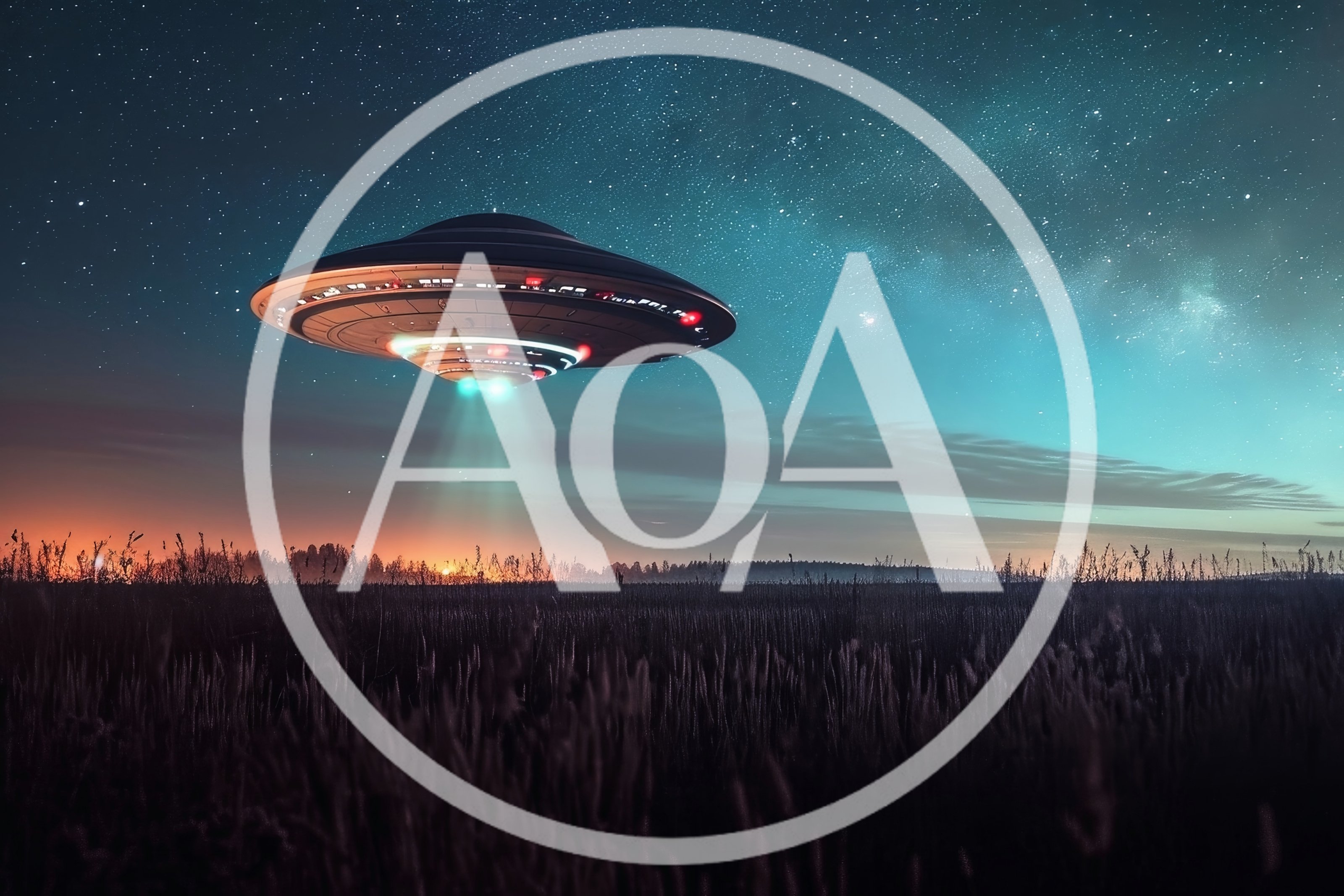 UFO Hovering Over A Dark Rural Field At Night