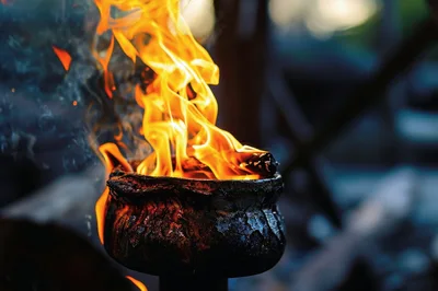 Burning Metal Torch With Bright Orange Flames