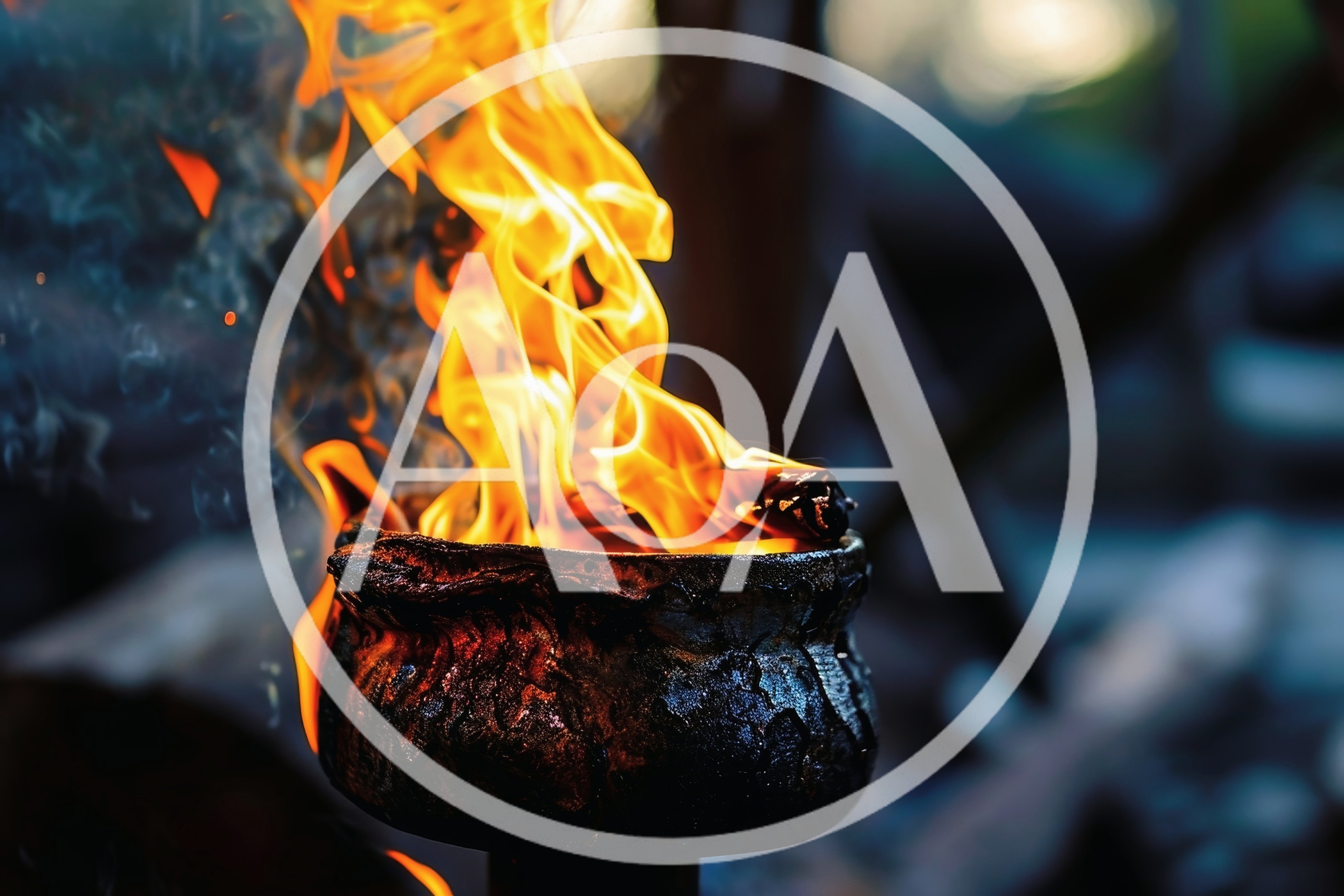 Burning Metal Torch With Bright Orange Flames