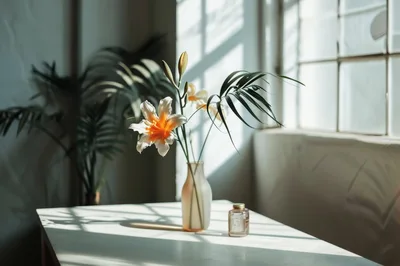Lily Flowers In A Glass Vase On A Table