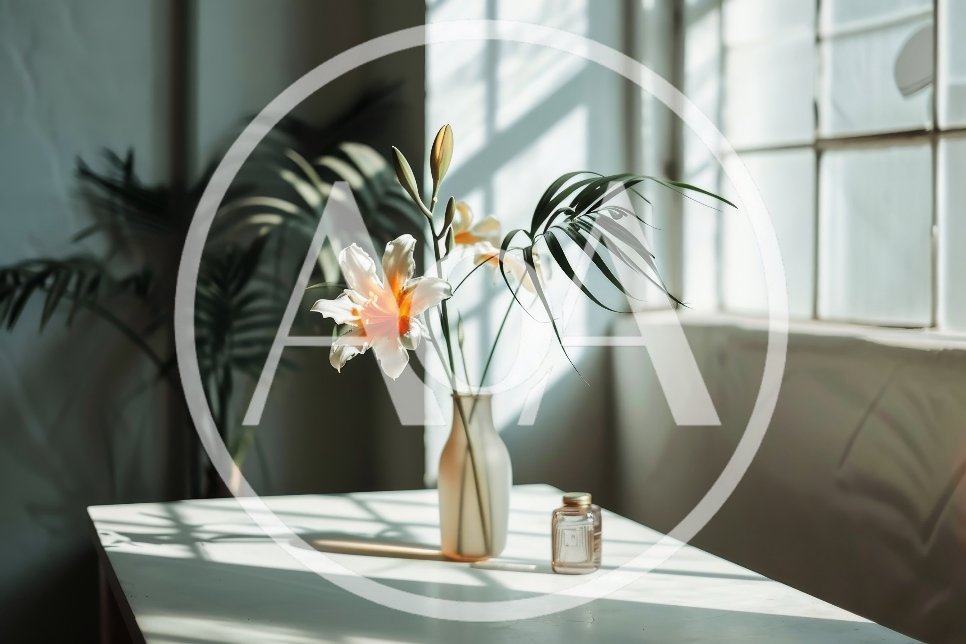 Lily Flowers In A Glass Vase On A Table