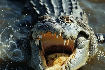 Large American Alligator With Open Mouth In Water