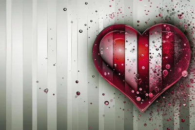 Abstract Red Heart With Striped Background And Particles