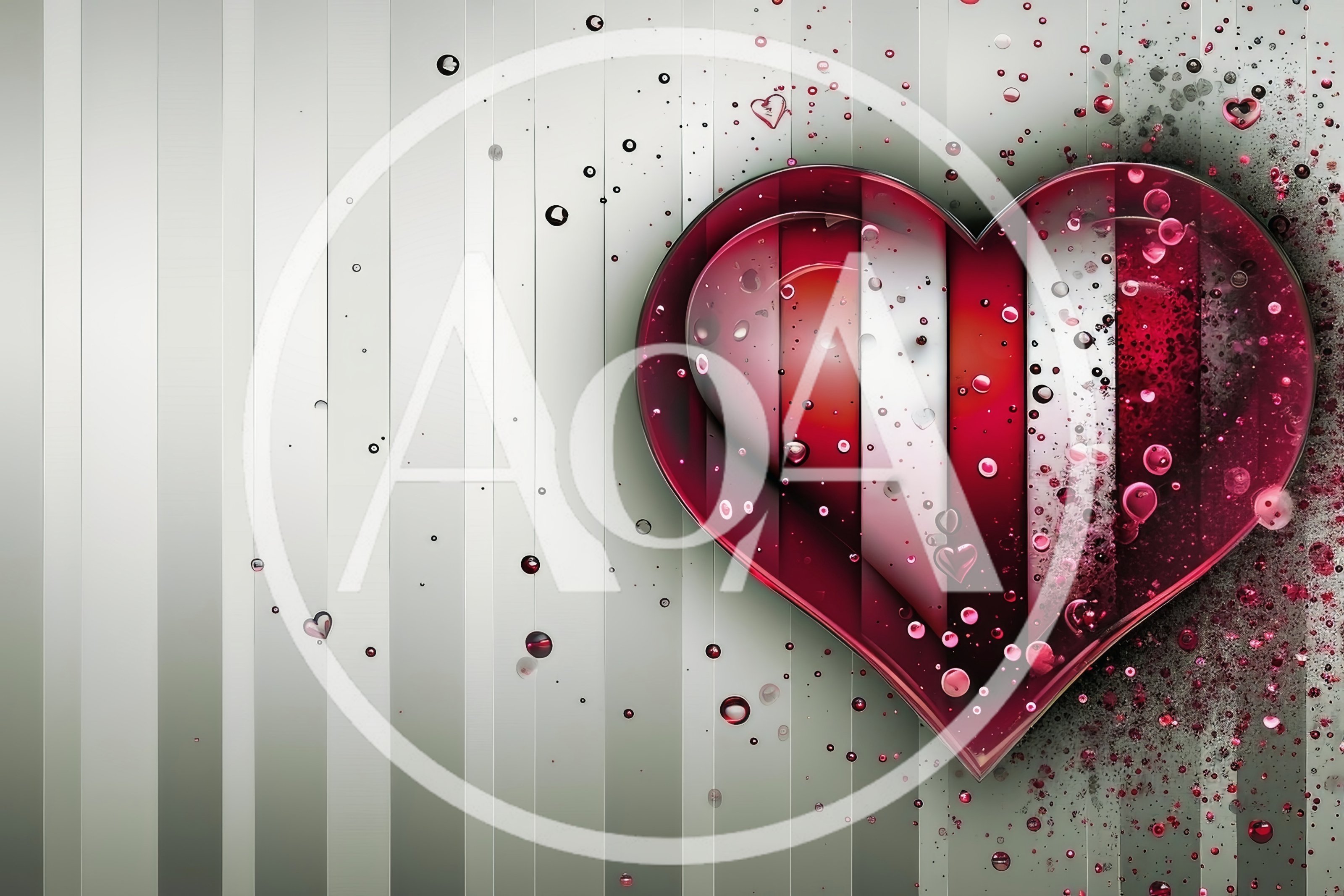 Abstract Red Heart With Striped Background And Particles