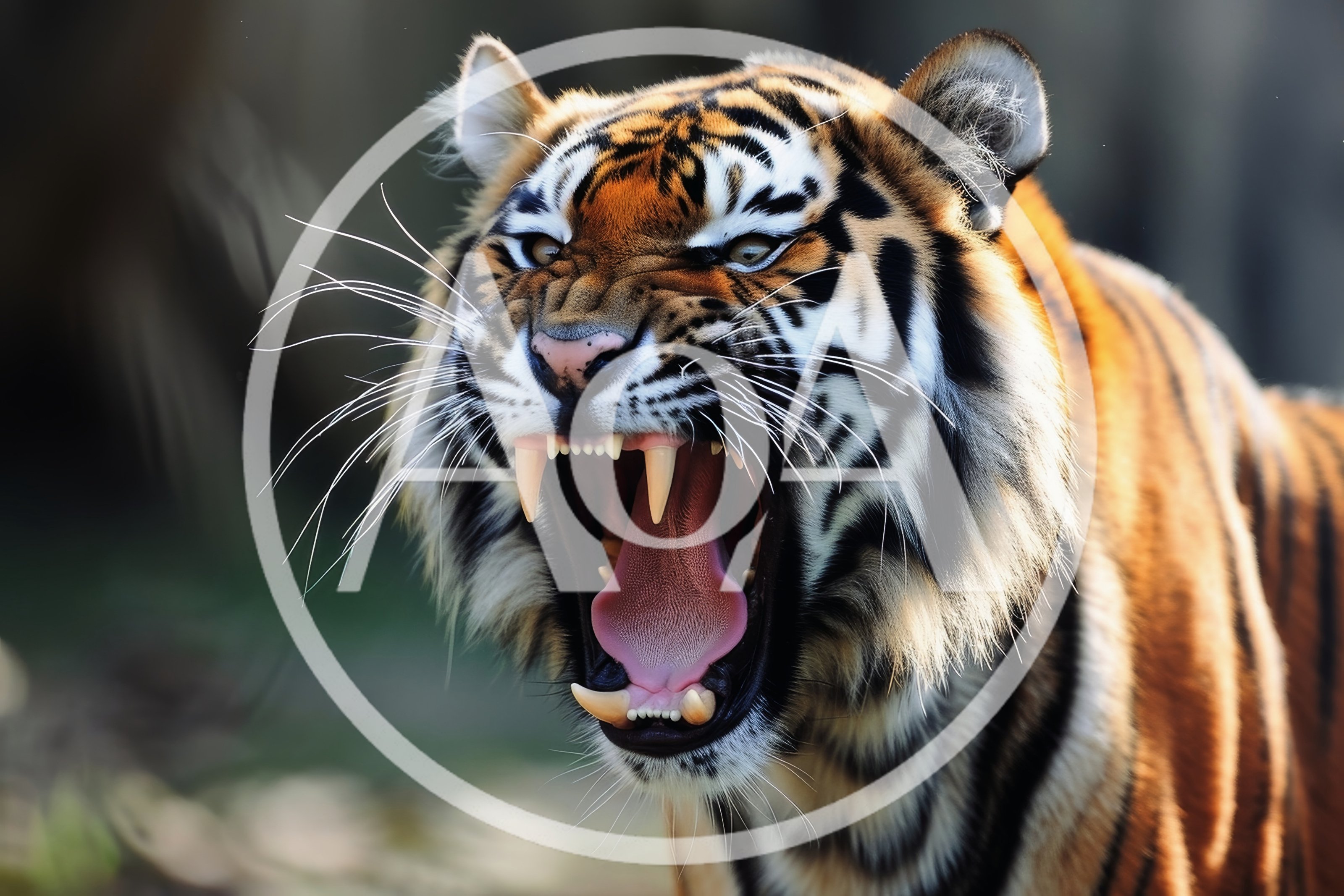 Fierce Tiger Roaring With Mouth Wide Open