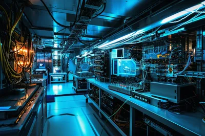 Futuristic Server Room With Complex Electronic Equipment