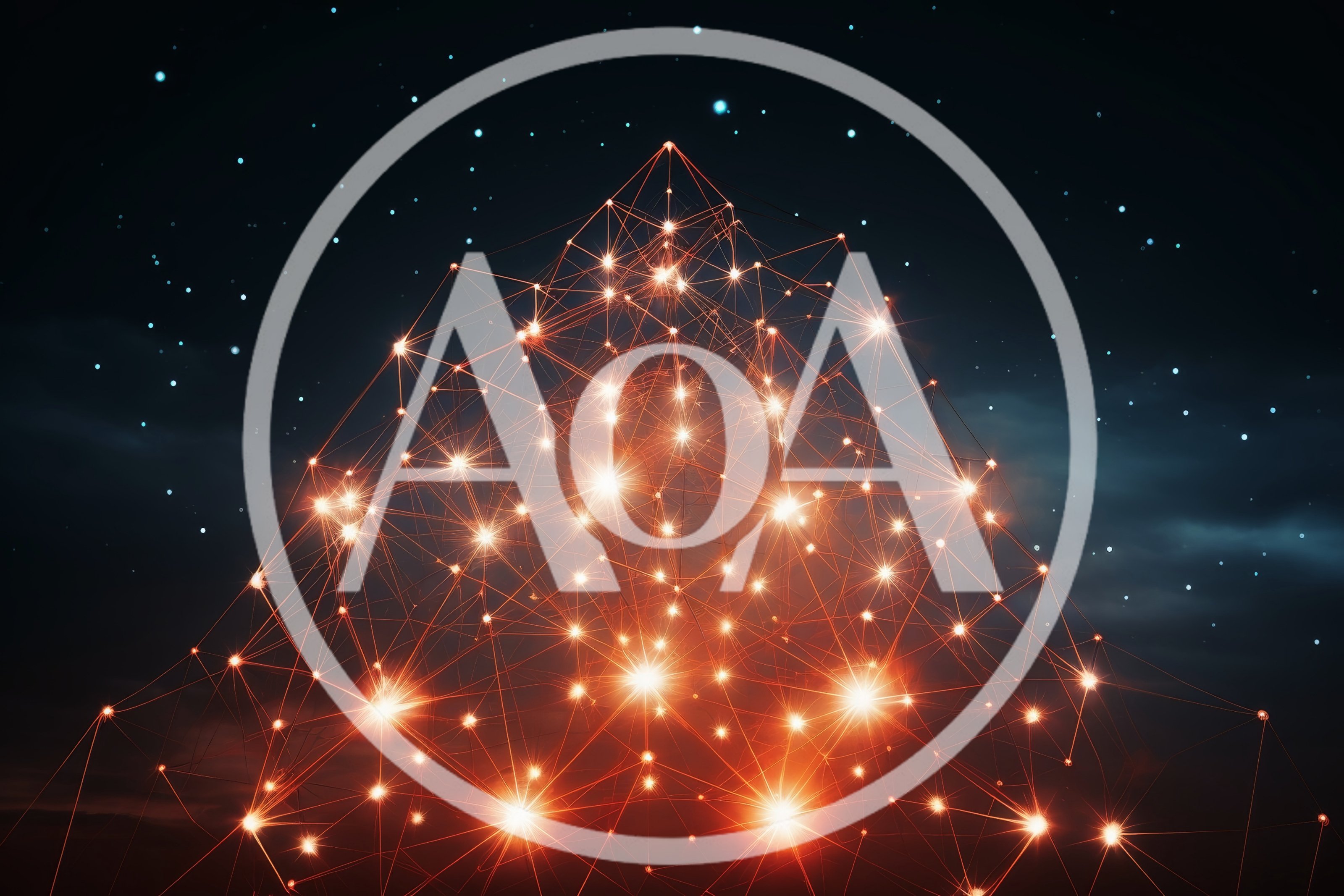 Glowing Geometric Network Pyramid Against Starry Night Sky