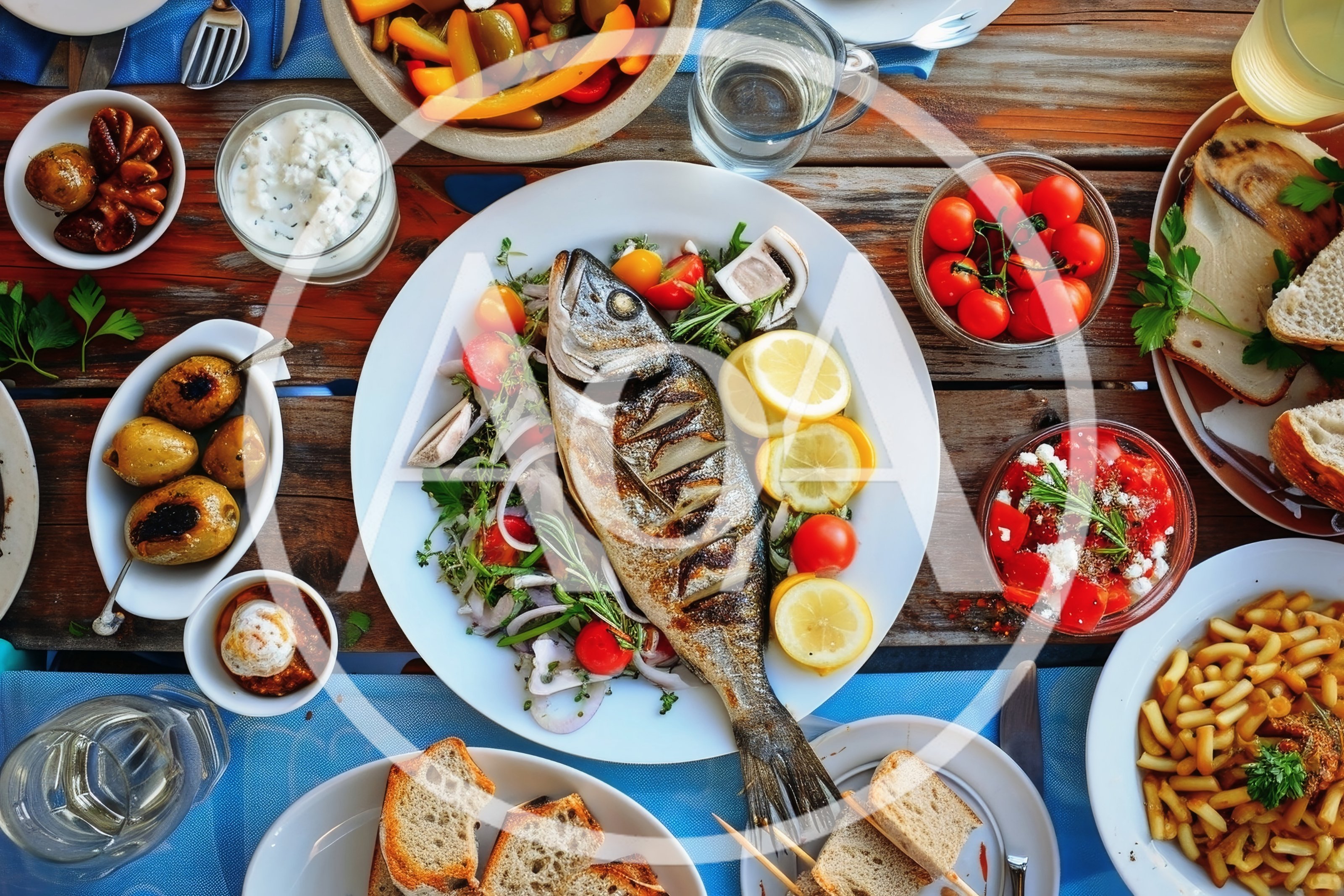 Mediterranean Grilled Fish Platter With Assorted Side Dishes