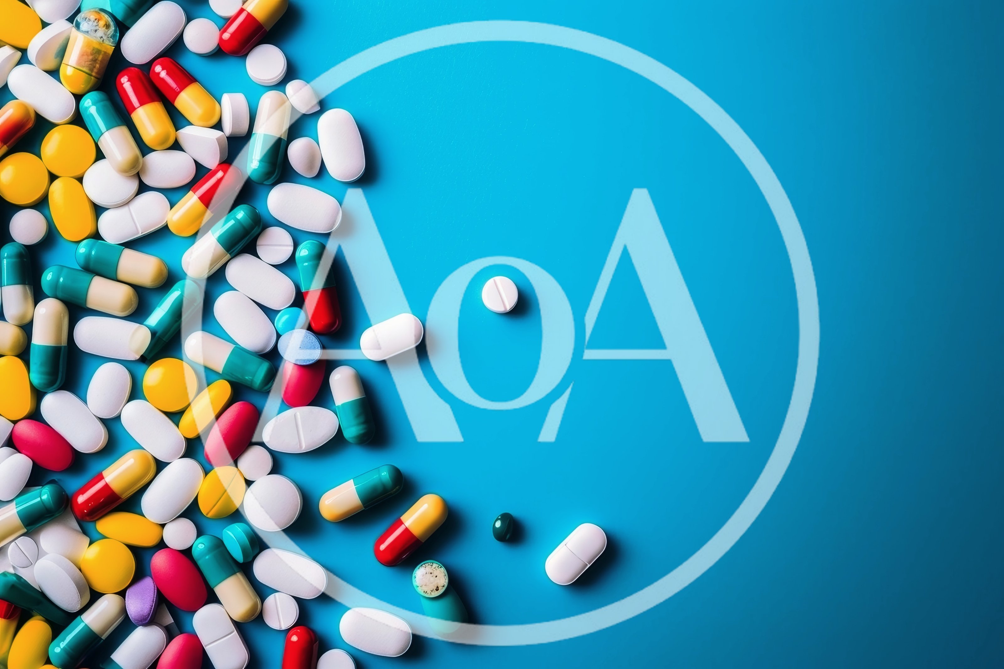 Assorted Pharmaceutical Pills and Capsules on Blue Background