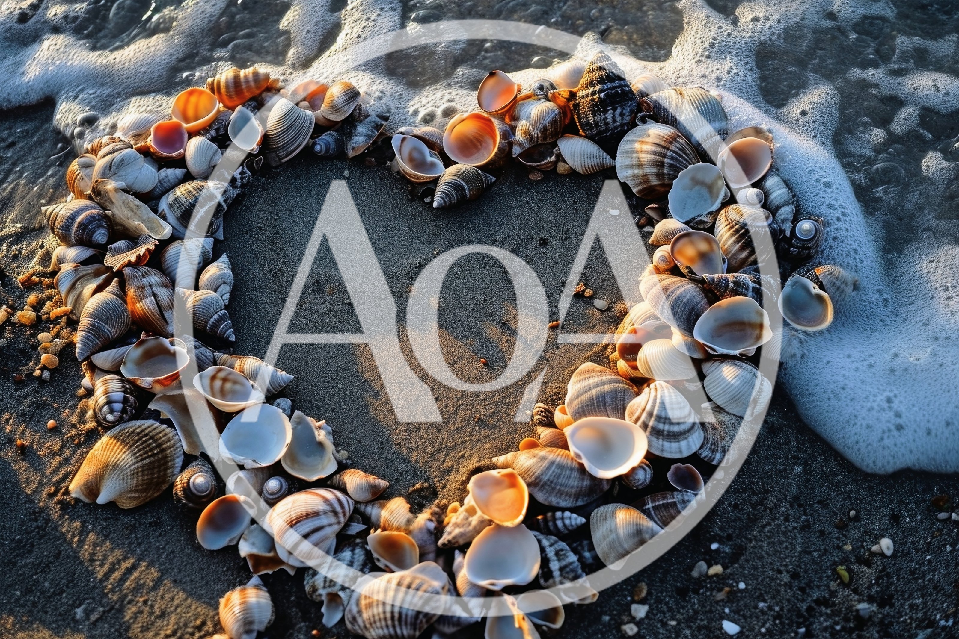 Seashells Arranged In A Heart Shape On Sandy Beach