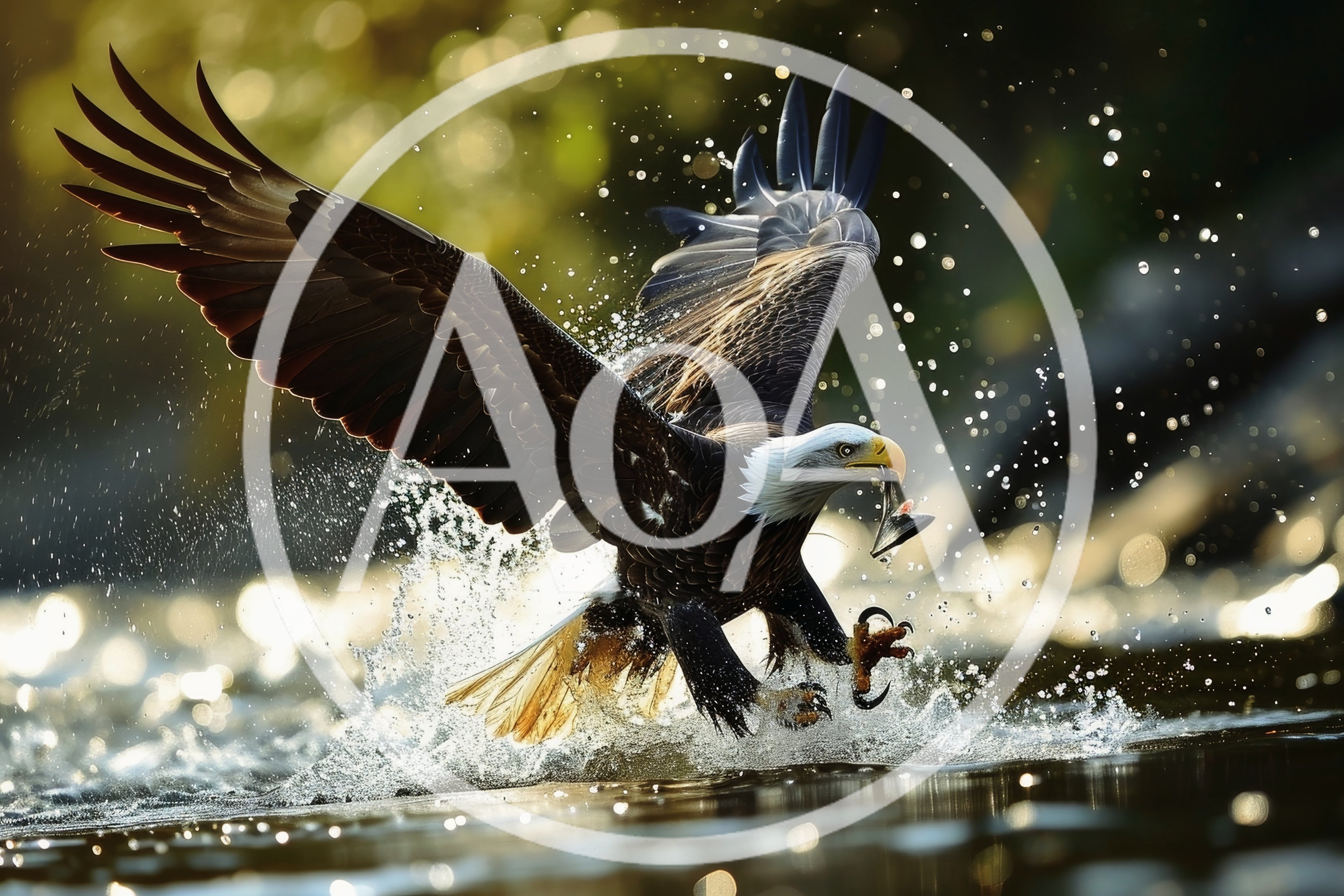 Bald Eagle Catching Fish In River