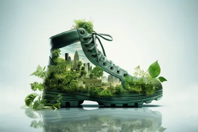 Surreal Green Boot Containing A Miniature Cityscape