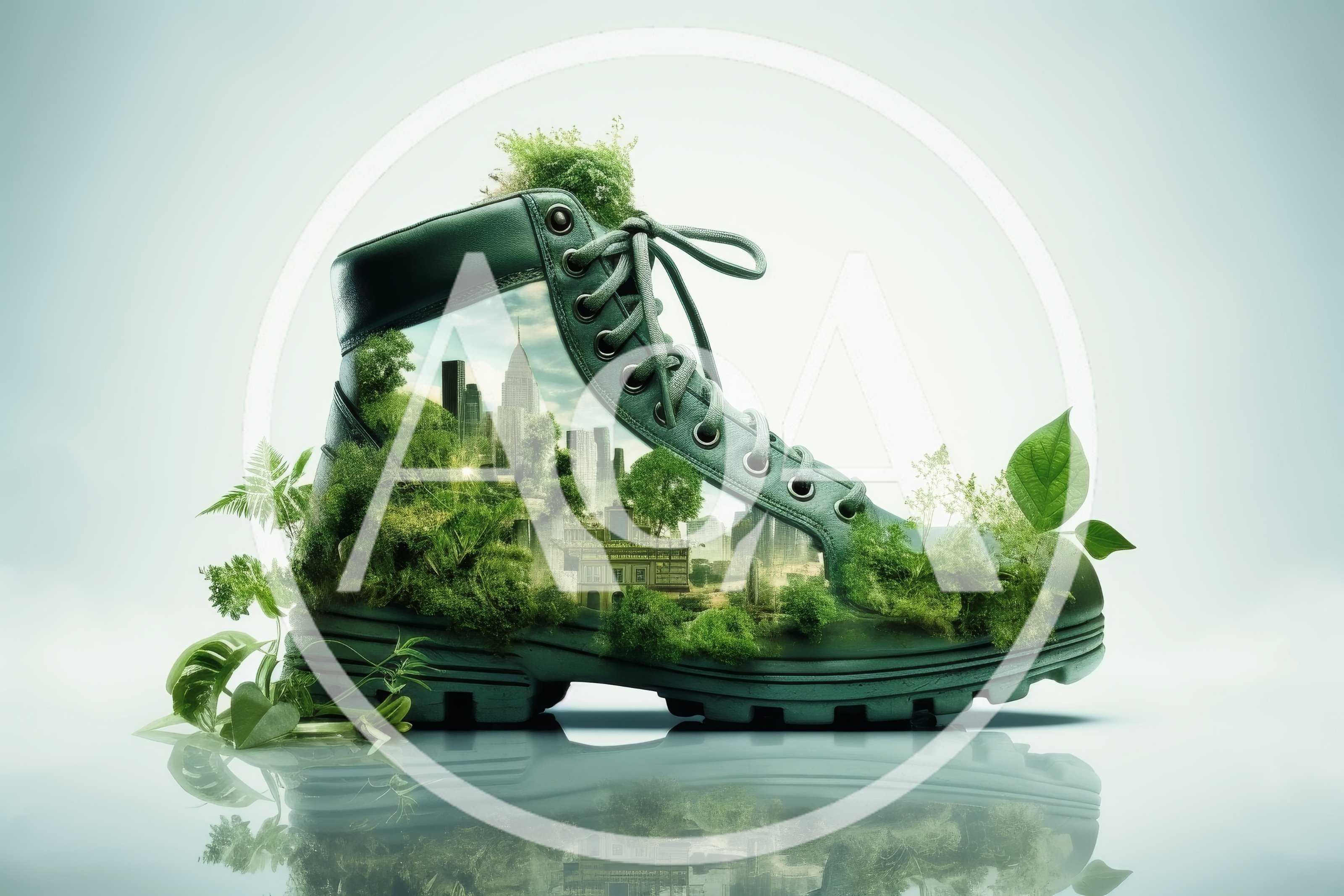 Surreal Green Boot Containing A Miniature Cityscape