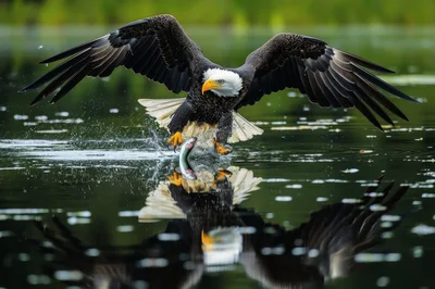 Bald Eagle Catching A Fish In A Lake