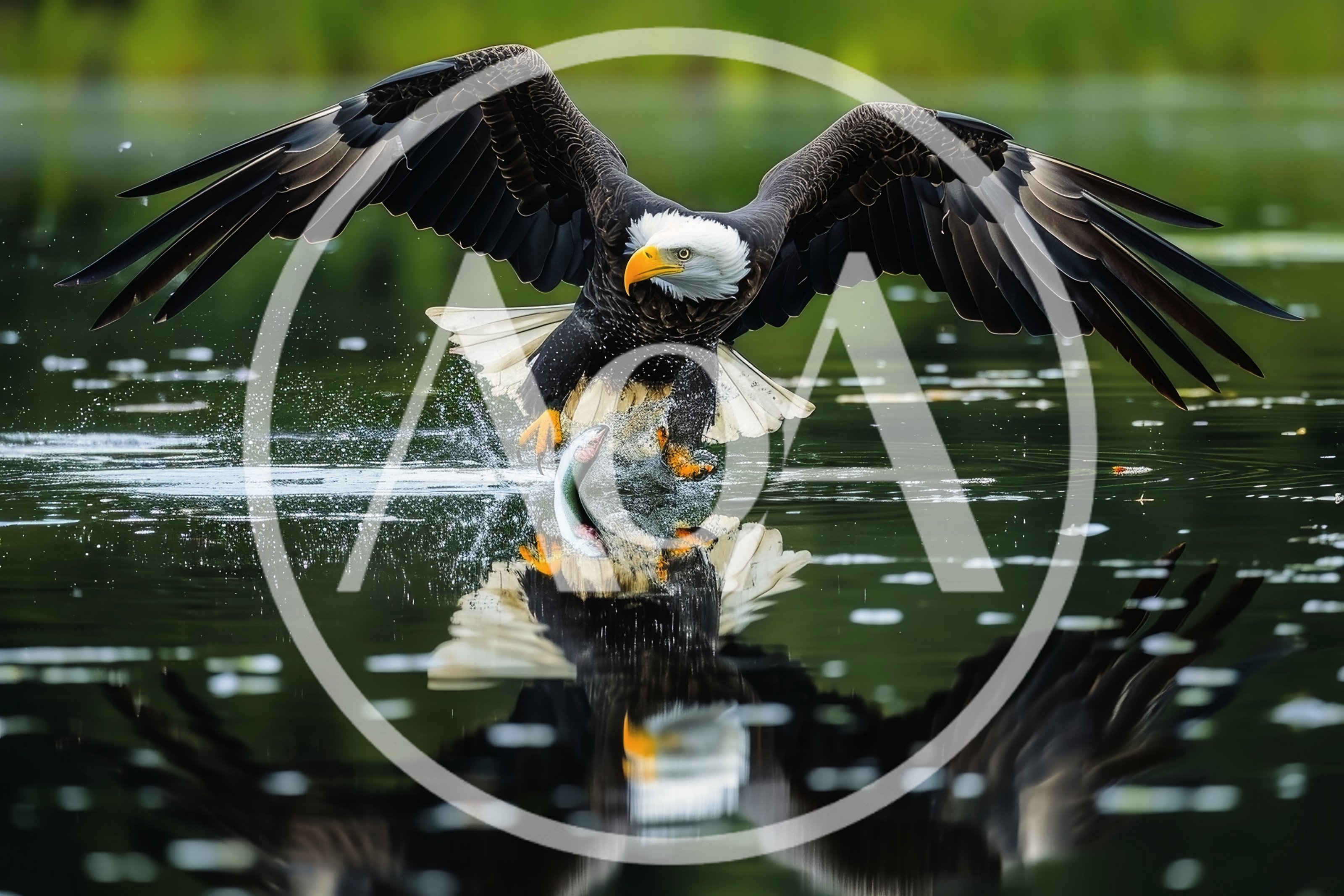 Bald Eagle Catching A Fish In A Lake
