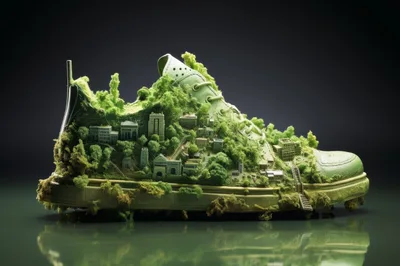 Miniature City Built Inside A Mossy Green Sneaker