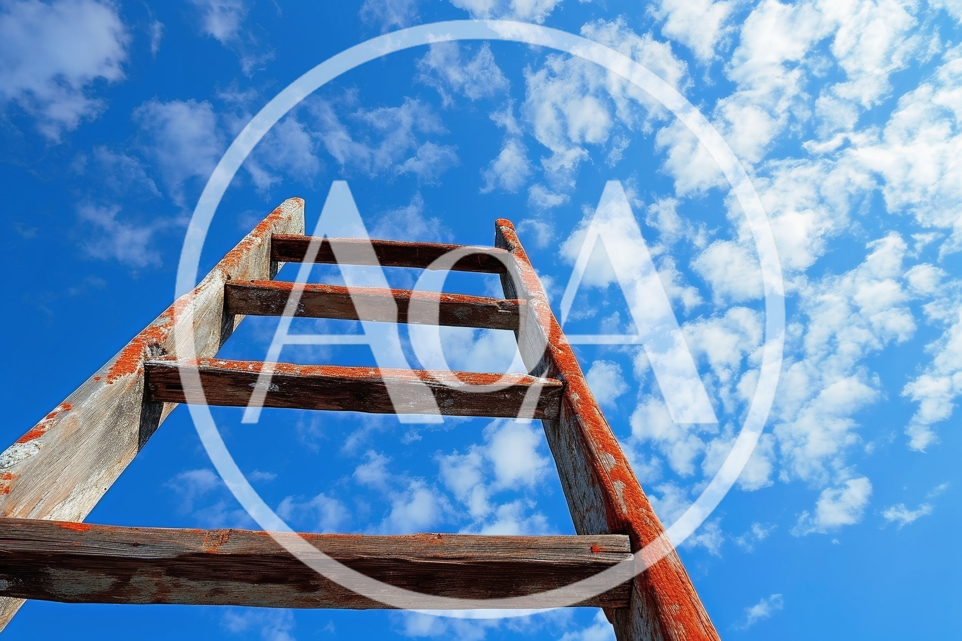 Old Wooden Ladder Reaching Toward Blue Sky