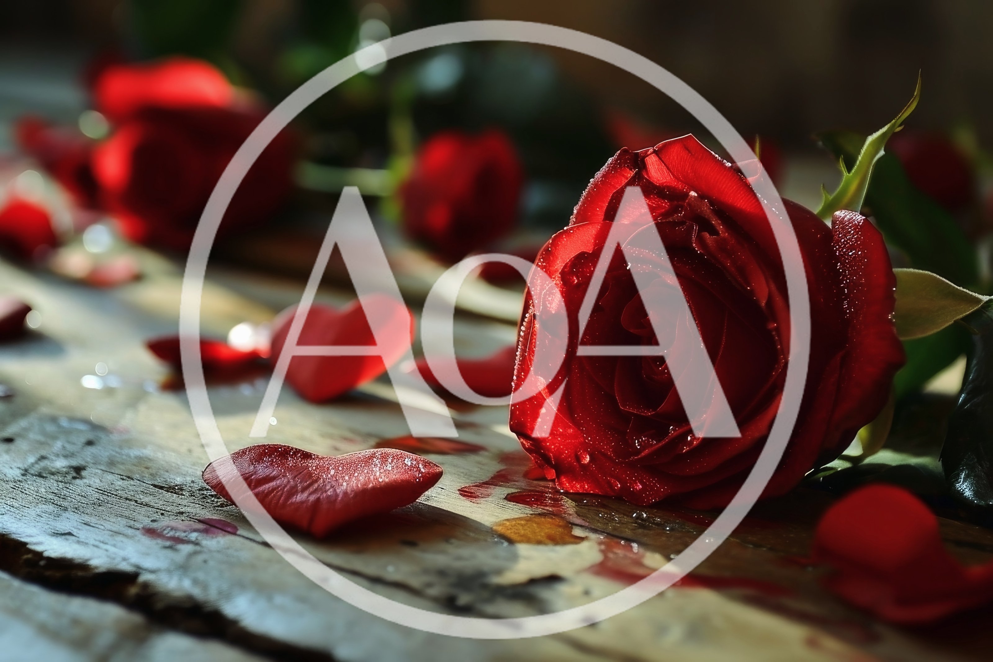 Single Red Rose With Heart Shaped Petals On Wood