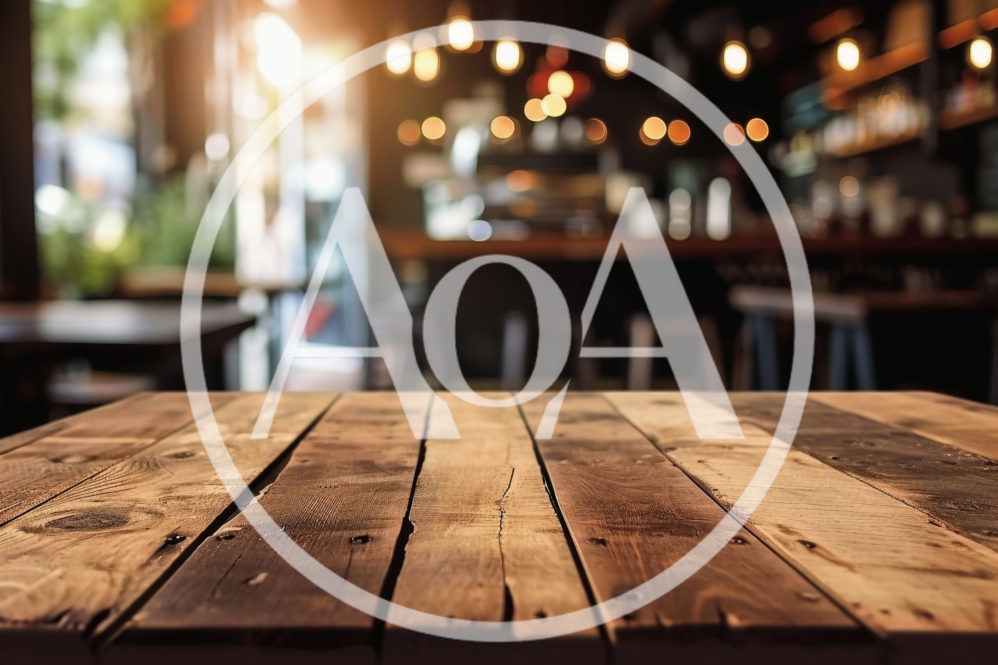 Rustic Wooden Table Surface in Blurred Coffee Shop