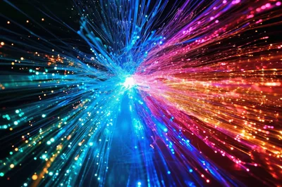 Abstract Fiber Optic Light Trails Bursting Outward