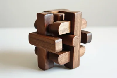 Wooden Burr Puzzle Interlocking Pieces On White Background