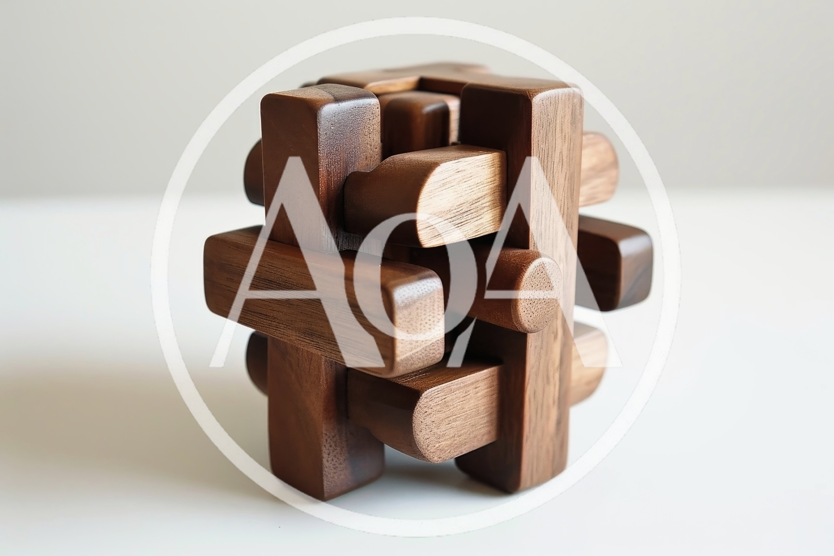 Wooden Burr Puzzle Interlocking Pieces On White Background