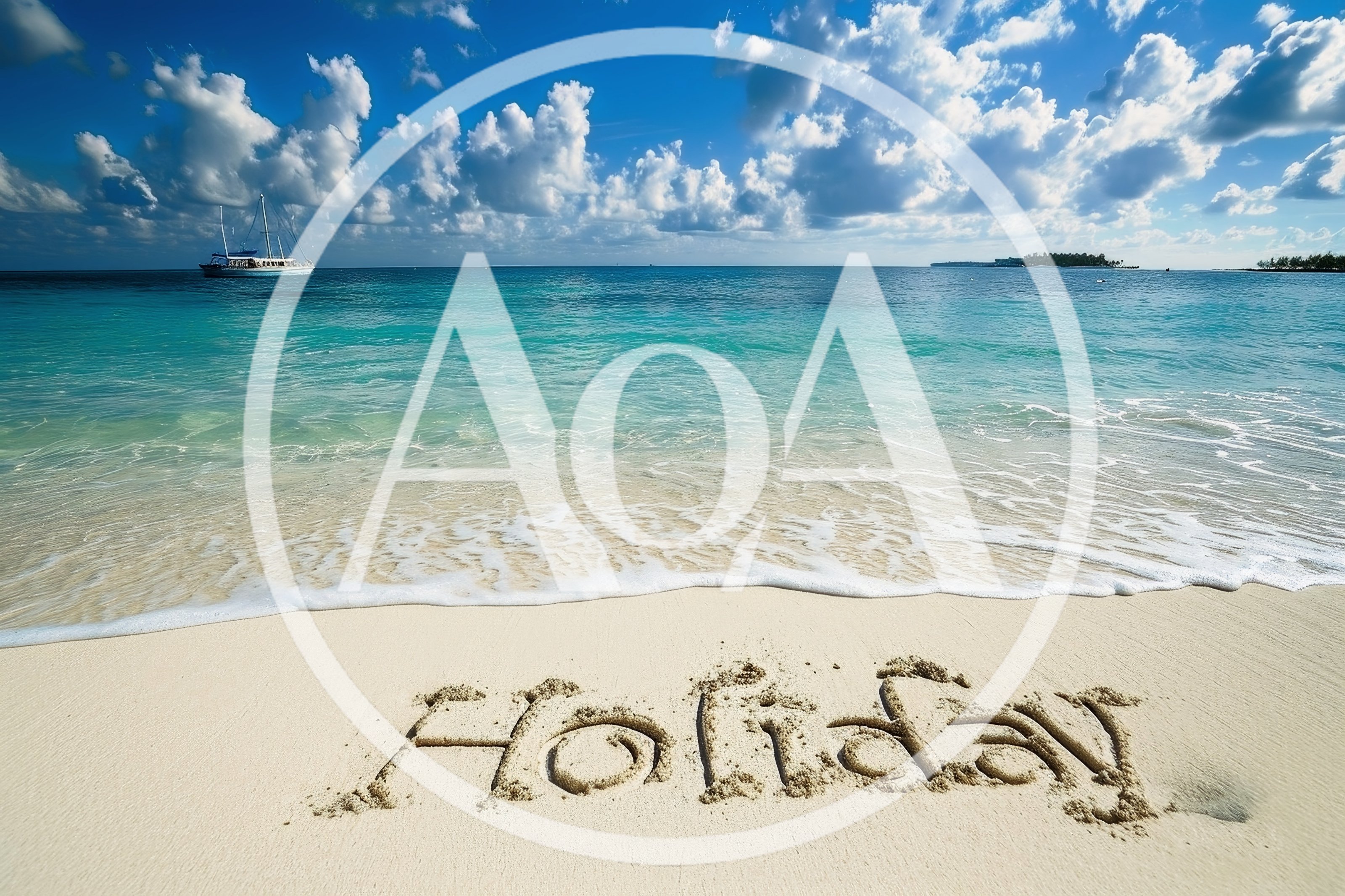 Holiday Written In The Sand On A Tropical Beach