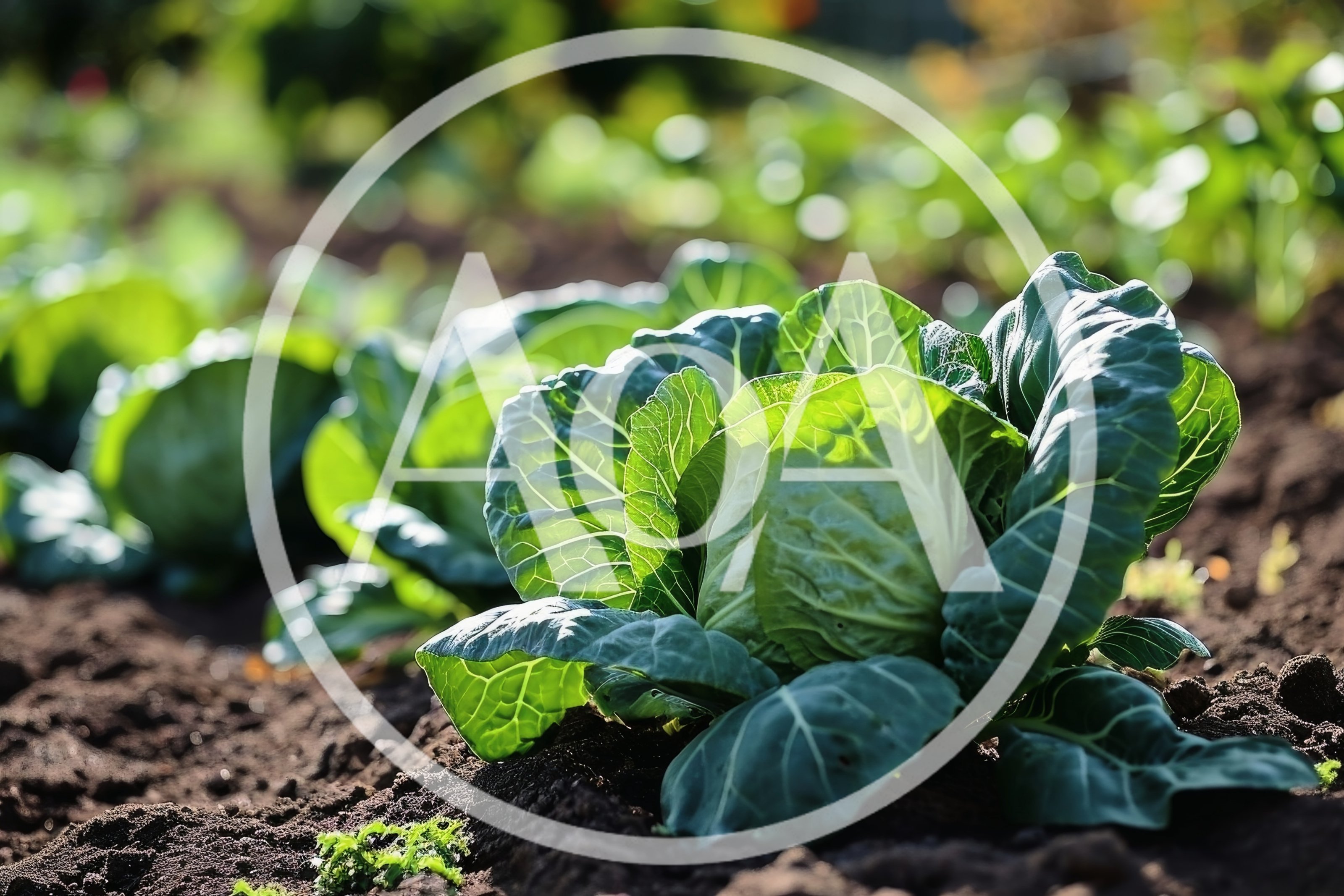 Fresh Green Cabbage Growing in Organic Garden Soil