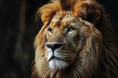 Majestic Male Lion Portrait With Flowing Mane