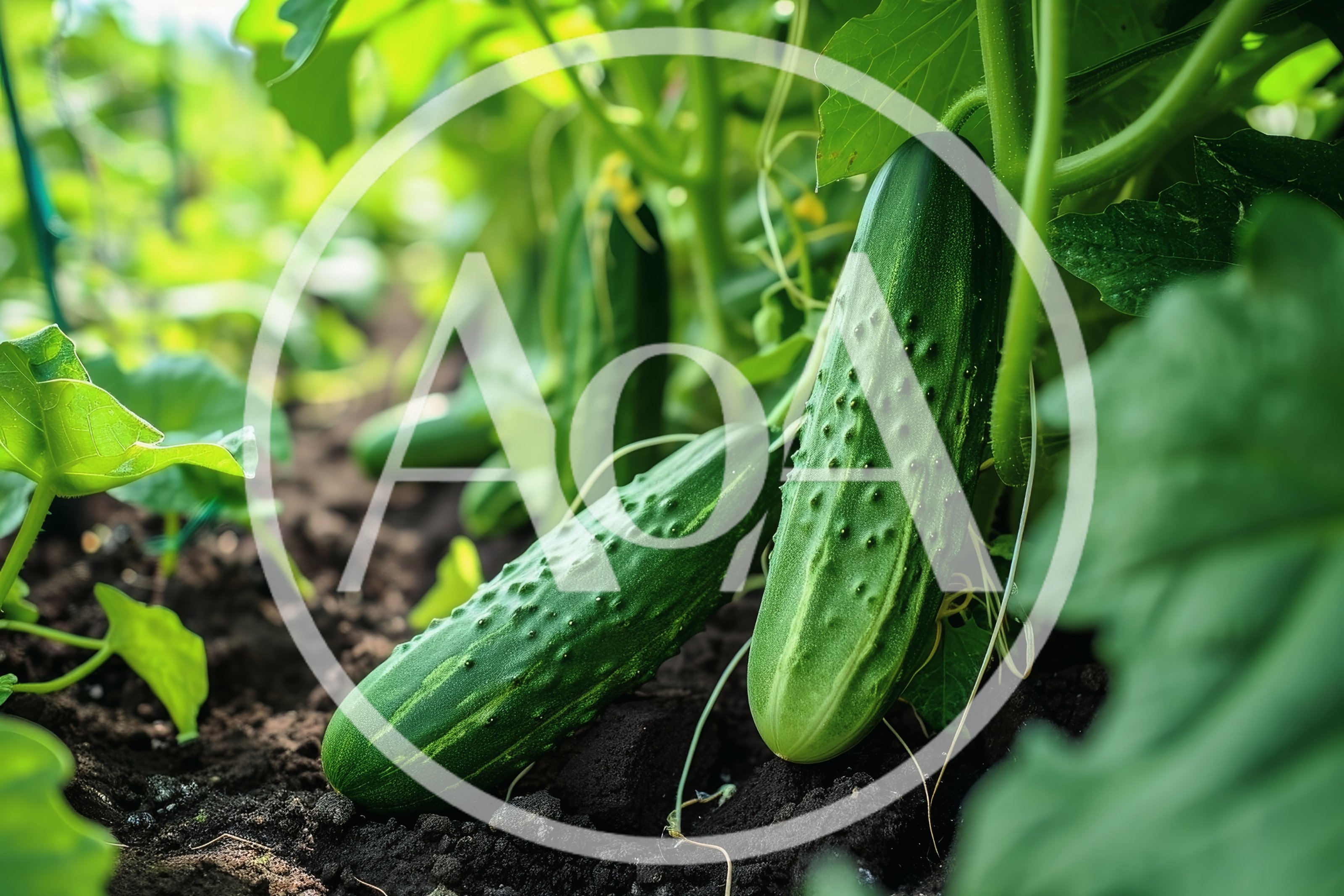 Fresh Green Cucumbers Growing In A Garden