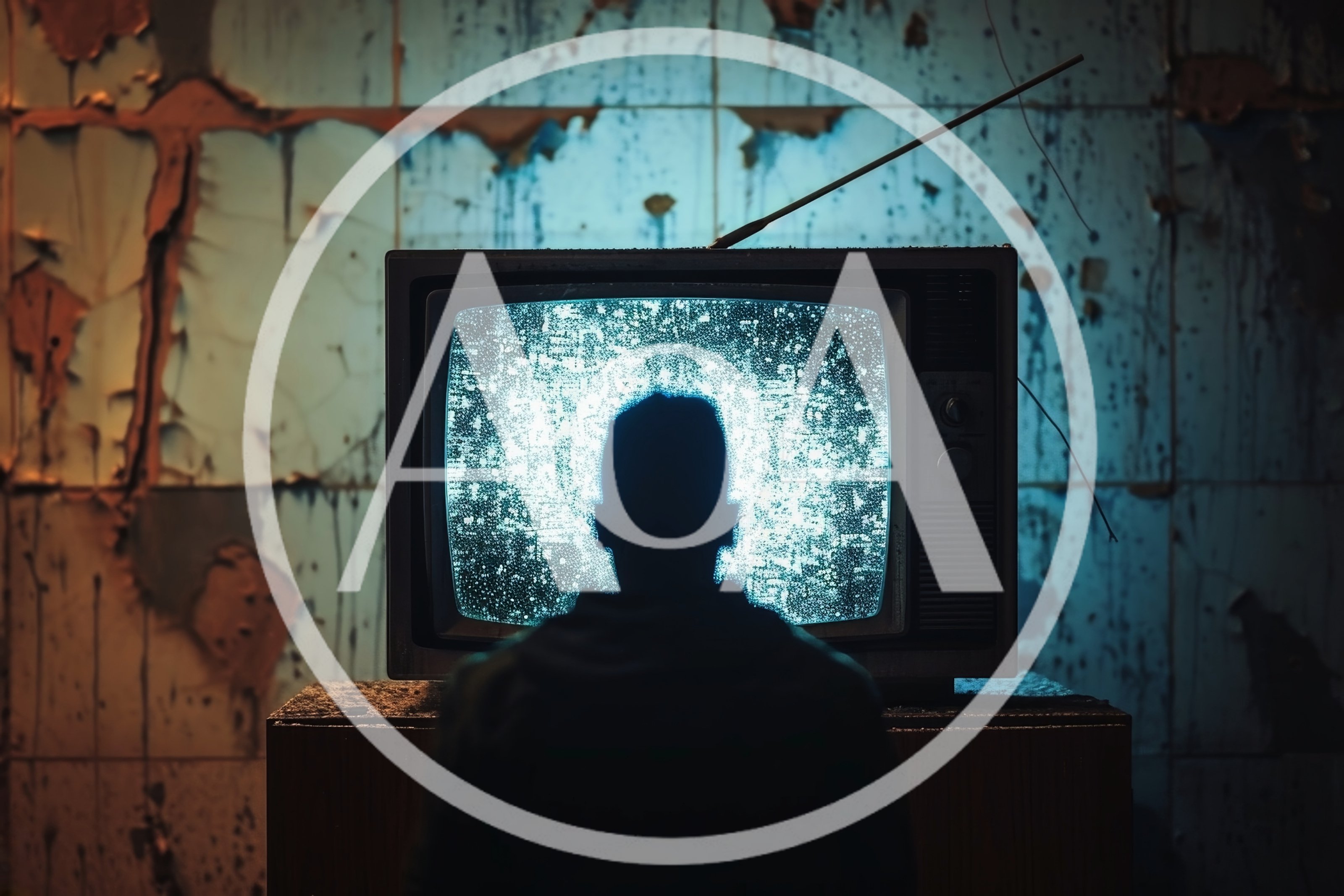 Silhouette Of A Person Watching Static On Vintage Television