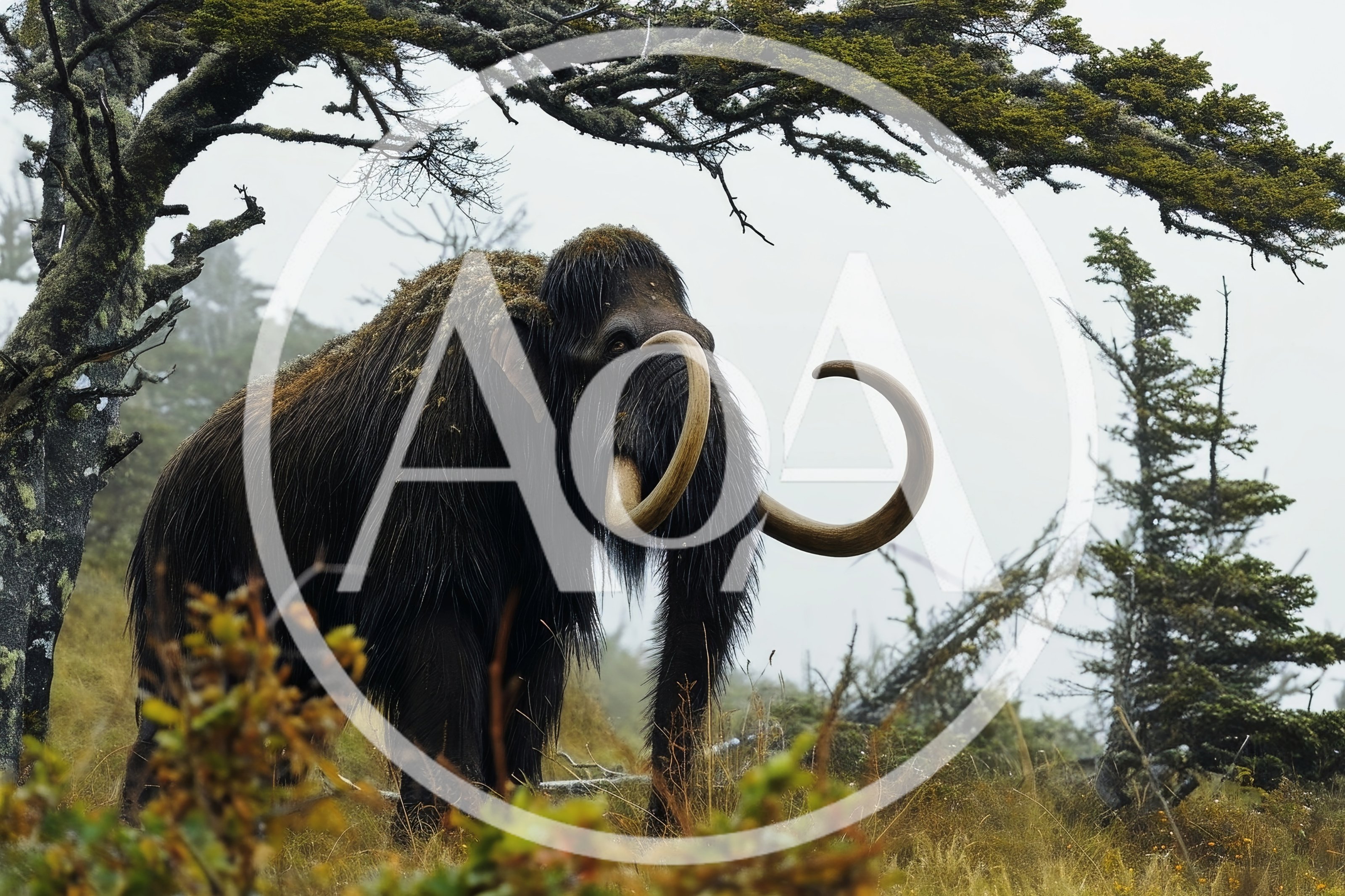 Woolly Mammoth Standing In A Misty Forest