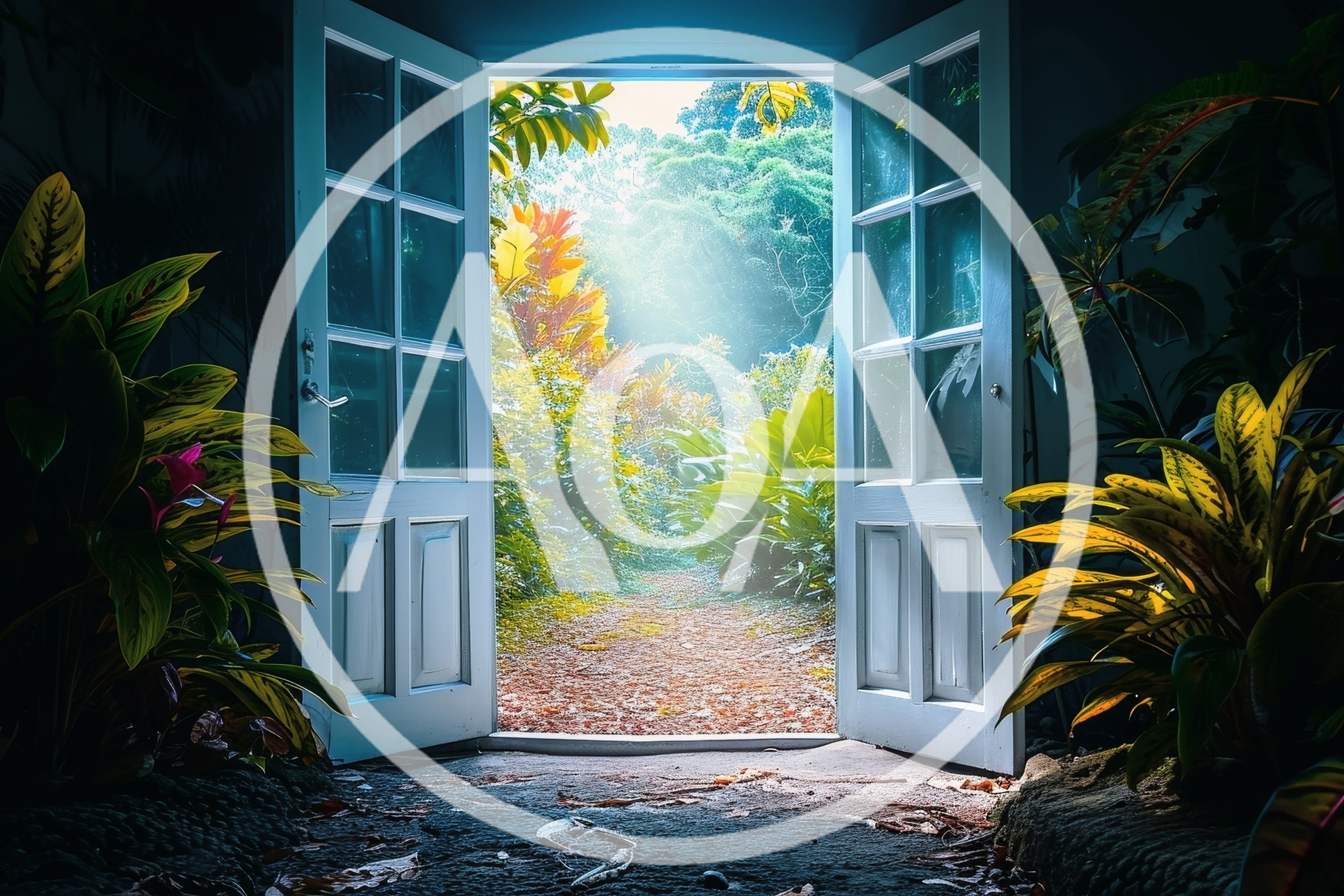 Open French Doors Leading To A Lush Tropical Garden
