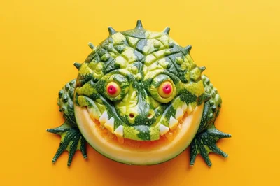 Creative Watermelon Carving Shaped Like A Monster Frog