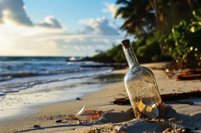 Message In A Bottle On A Tropical Beach