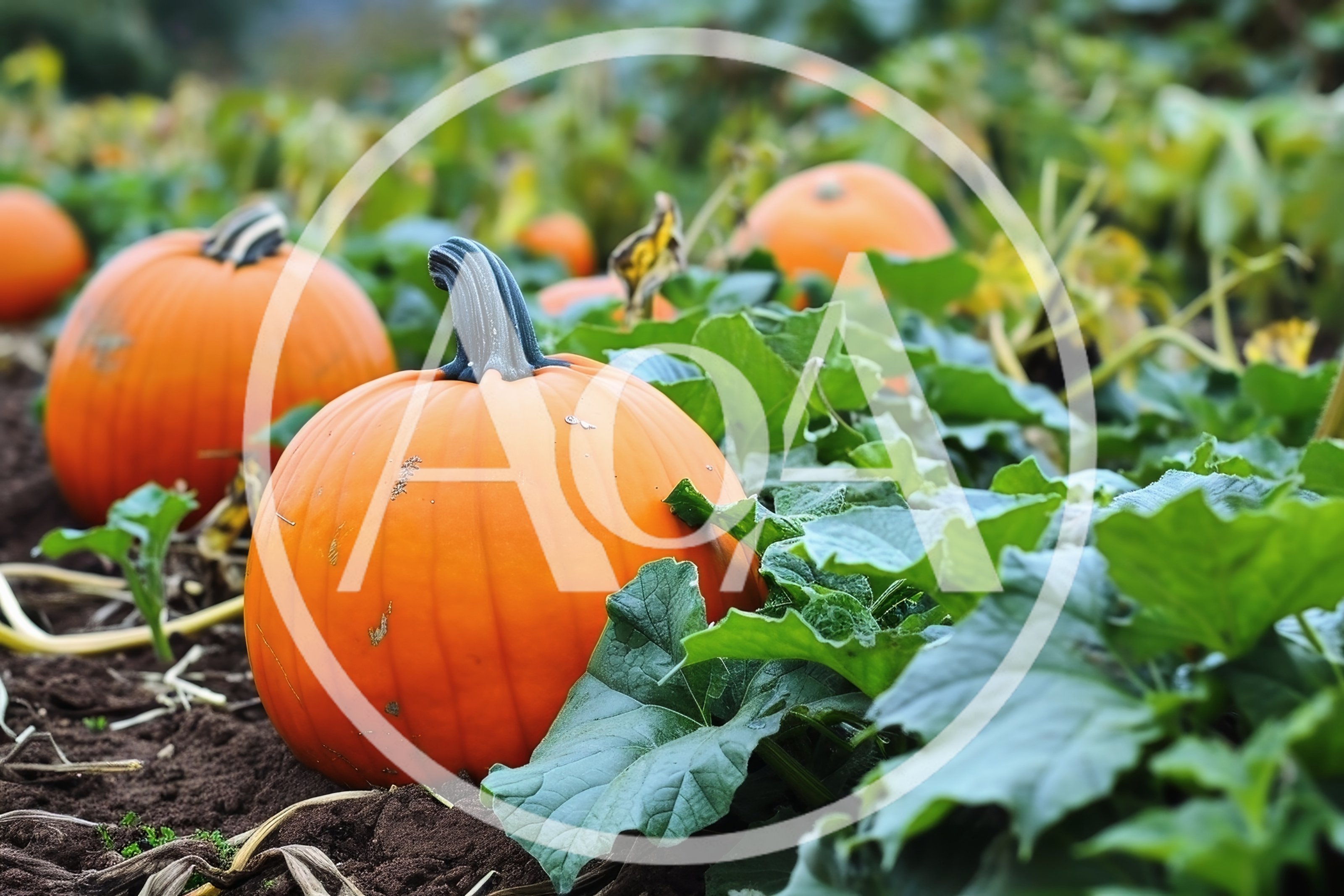 Orange Pumpkins Growing In A Lush Autumn Pumpkin Patch