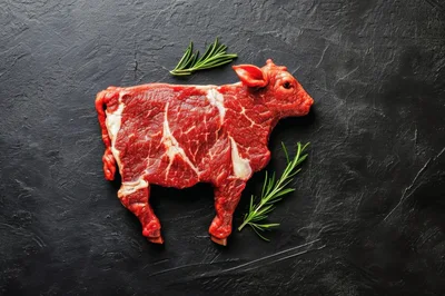 Raw Beef Steak Shaped Like A Cow