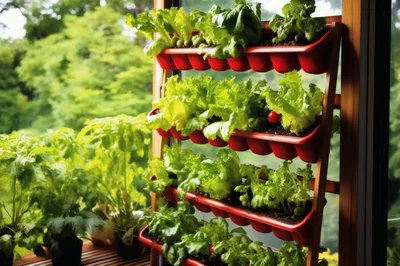 Vertical Garden With Lettuce Plants On A Balcony