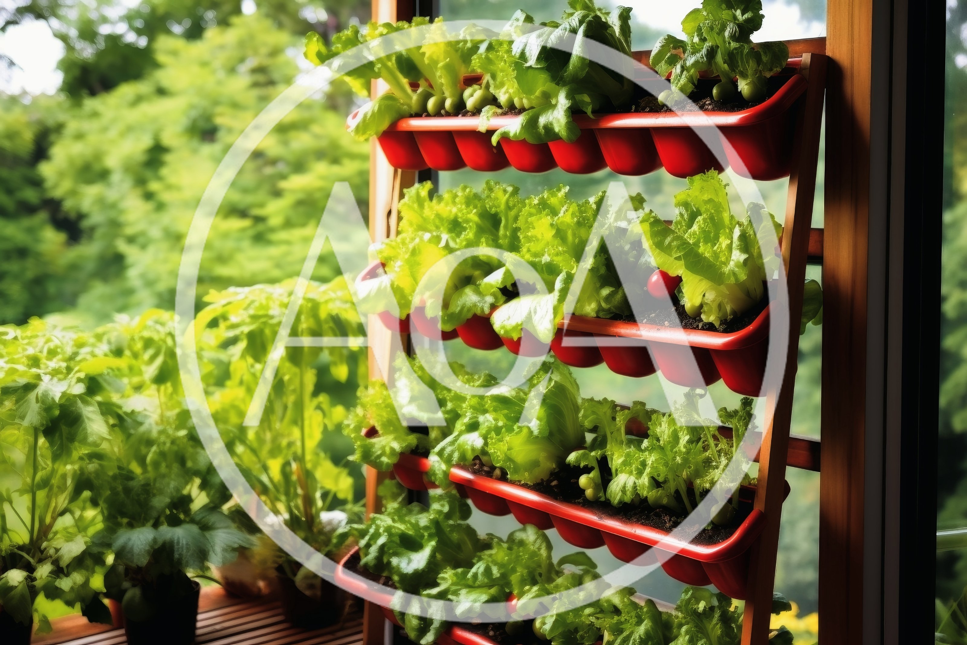 Vertical Garden With Lettuce Plants On A Balcony