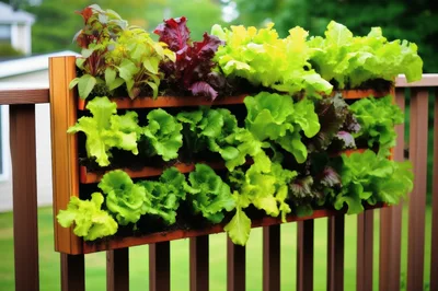 Vertical Lettuce Garden Planter Mounted On Deck Railing
